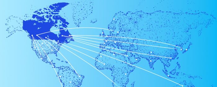 Tariff modeler: Canada with connected cities on world map