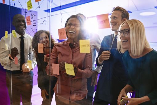 A group of people laughing together