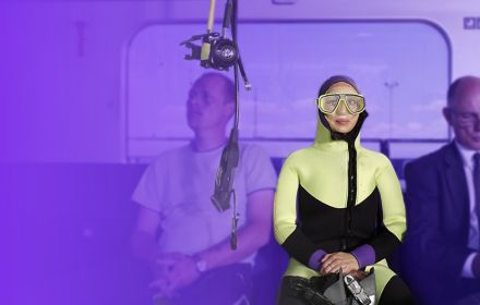 Scuba diver on train